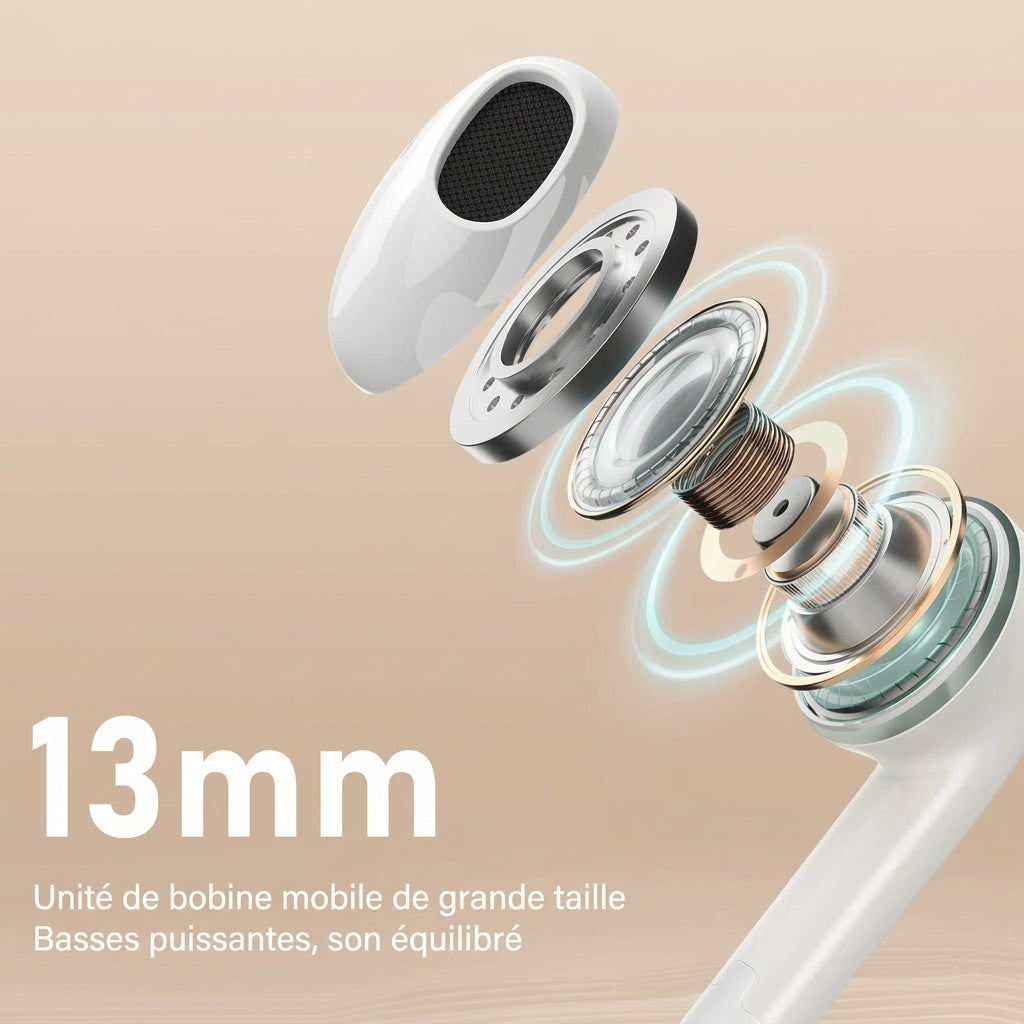 Vue eclatee du driver 13mm de l'ecouteur, bobine mobile de grande taille