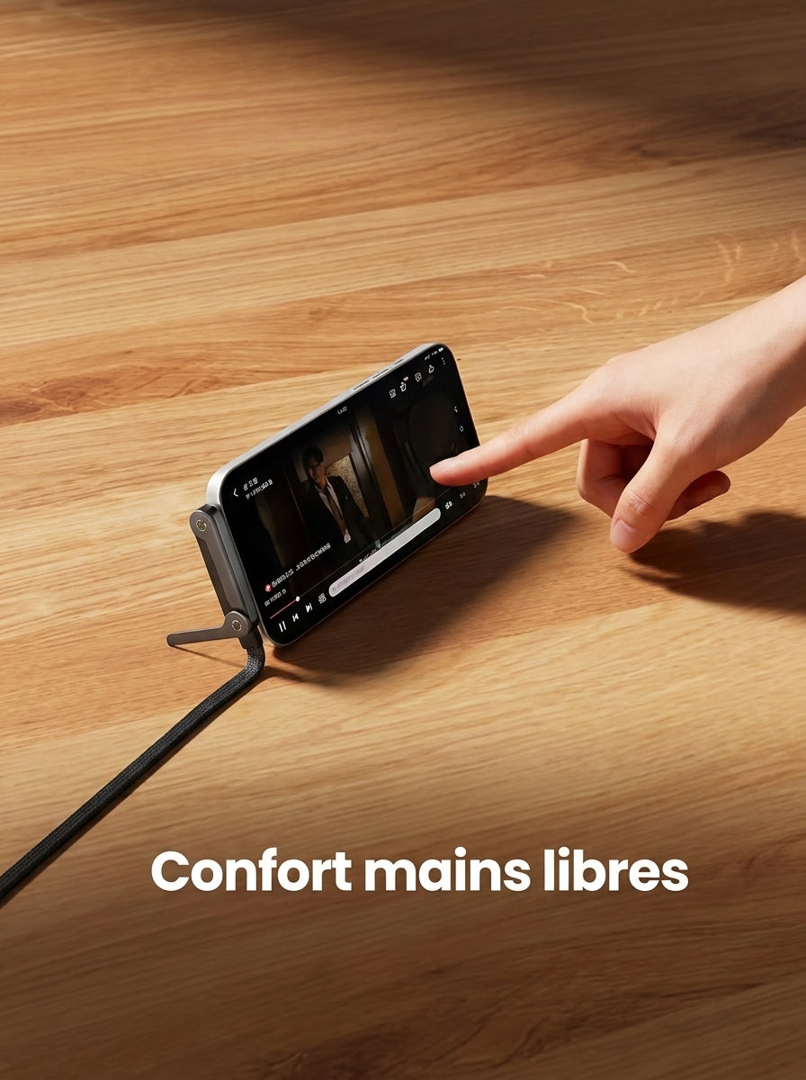 Telephone pose sur son support pendant la charge, mains libres